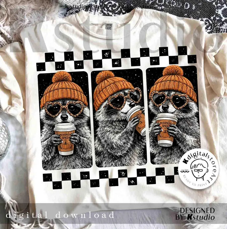 RTS RACOON PUMPKIN SPICE DTF DIRECT TO FILM transfers ADULT 10X11.5