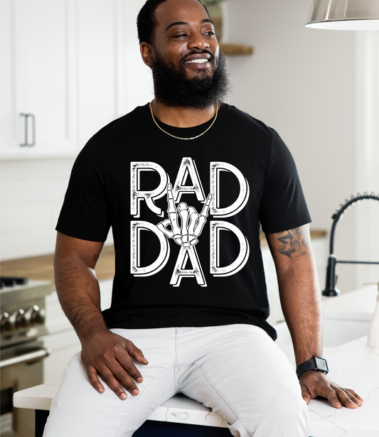 RTS RAD DAD skull hands SINGLE COLOR WHITE Screen Print transfers size ADULT 10x12