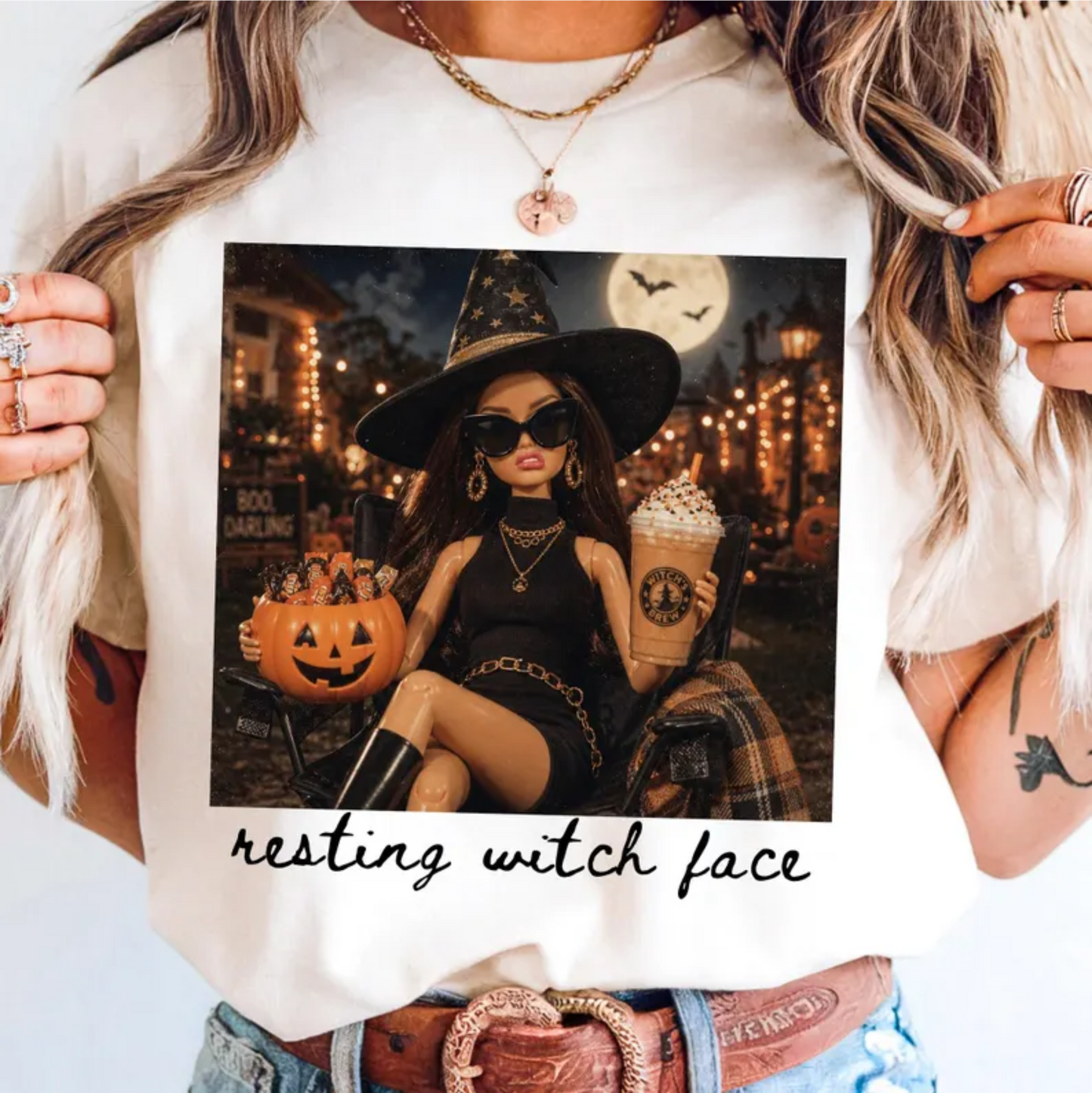 RTS RESTING WITCH FACE HALLOWEEN DTF DIRECT TO FILM transfers ADULT 10X11.5