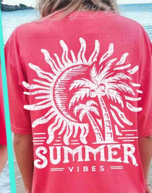 RTS SUMMER VIBES palm trees SINGLE COLOR WHITE Screen Print transfers size ADULT 10X12