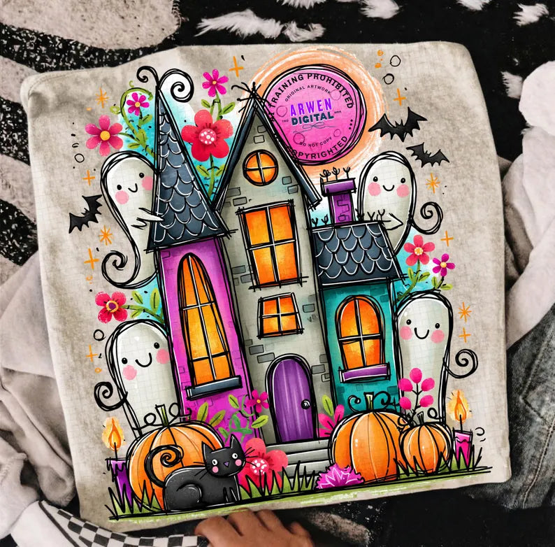 RTS TRENDY HAUNTED HOUSE DTF DIRECT TO FILM transfers ADULT 10X11.5