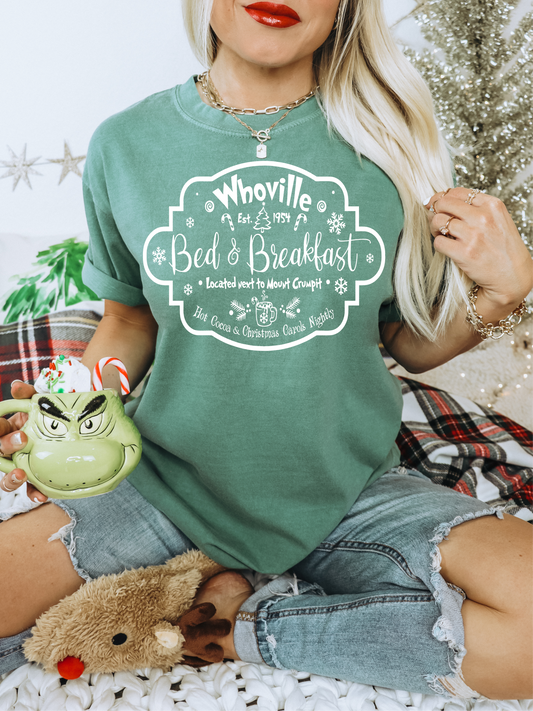 Whoville Bed & Breakfast Christmas SINGLE COLOR WHITE   size ADULT  DTF TRANSFERPRINT TO ORDER