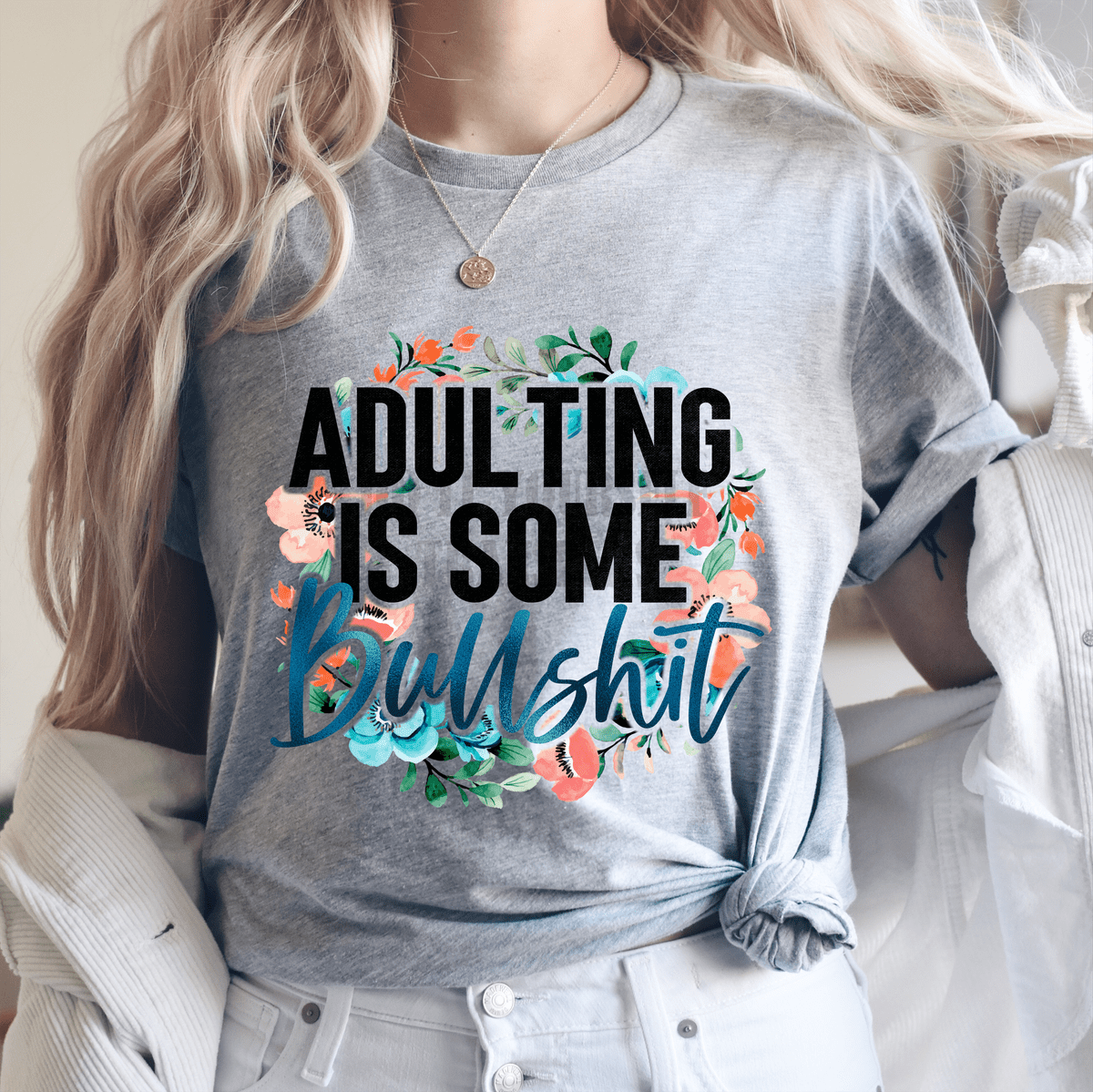 Adulting is some bullshit flowers Adult size 10.5x10.5 DTF TRANSFERPRINT TO ORDER - Do it yourself Transfers