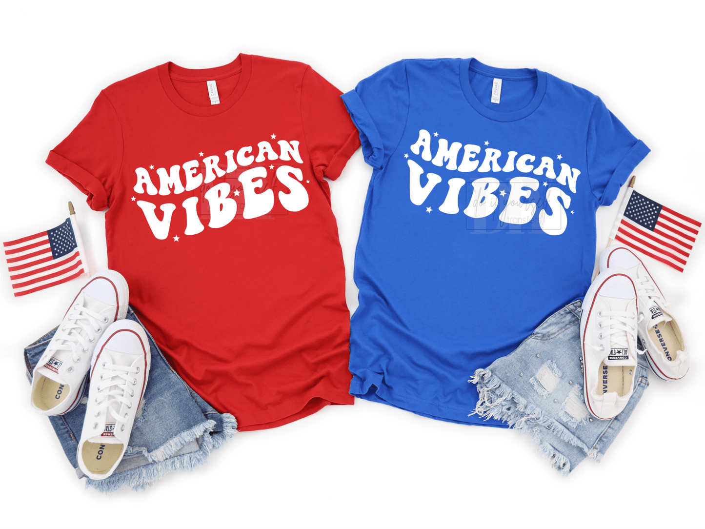American VIBES STARS SINGLE COLOR WHITE size ADULT DTF TRANSFERPRINT TO ORDER - Do it yourself Transfers