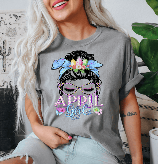 April Girl Easter eggs messy bun mom size ADULT DTF TRANSFERPRINT TO ORDER - Do it yourself Transfers