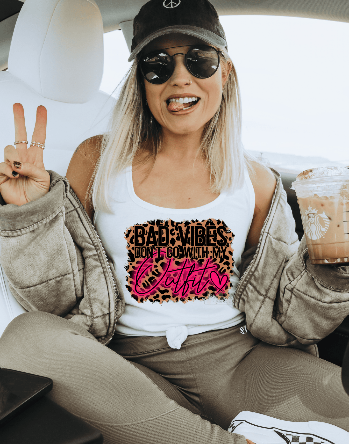 Bad vibes don't go with my outfit leopard frame neon pink size ADULT DTF TRANSFERPRINT TO ORDER - Do it yourself Transfers