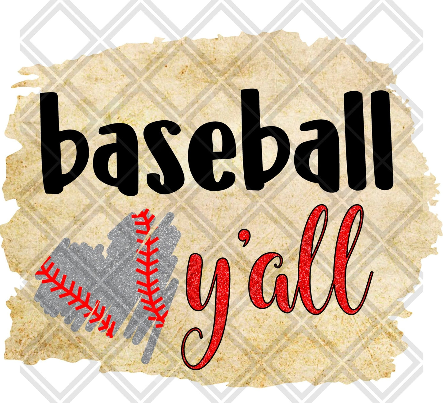 BASEBALL YALL SILVER GLITTER HEART RED AND BLACK png Digital Download Instand Download - Do it yourself Transfers