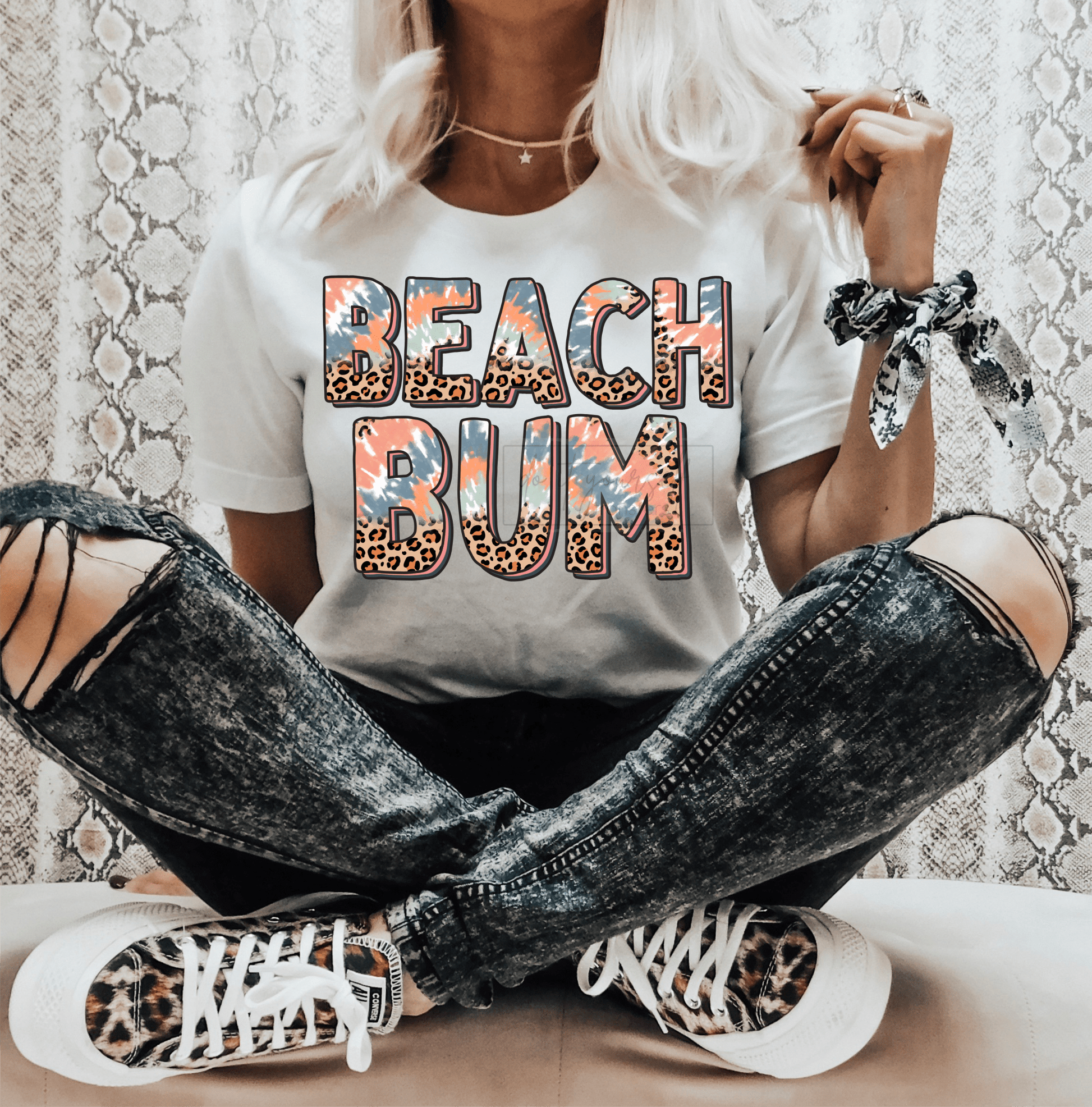 Beach Bum blue peach white leopard ADULT DTF TRANSFERPRINT TO ORDER - Do it yourself Transfers