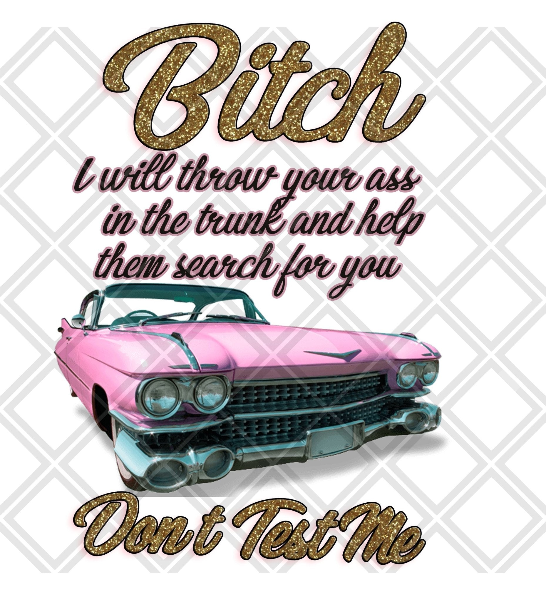 Bitch I will throw your ass in the trunk and help them search for you dont test me frame DTF TRANSFERPRINT TO ORDER - Do it yourself Transfers