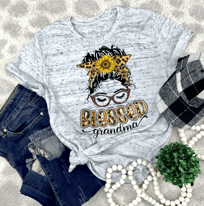 Blessed Grandma Messy bun Sunflower size DTF TRANSFERPRINT TO ORDER - Do it yourself Transfers