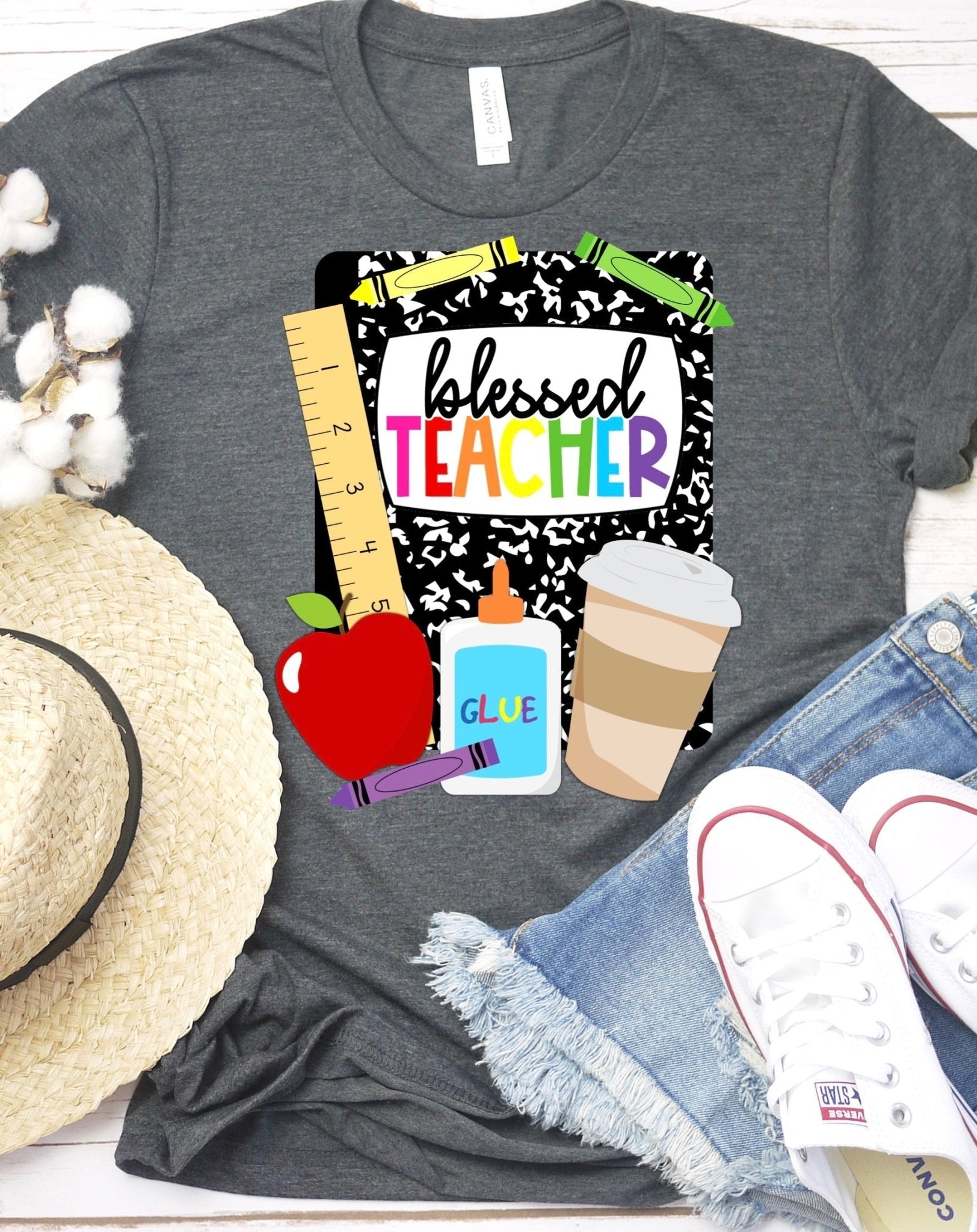 Blessed teacher apple crayon pencil paper DTF TRANSFERPRINT TO ORDER - Do it yourself Transfers