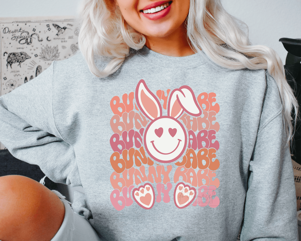 Bunny Babe Easter hearts smiley face size ADULT DTF TRANSFERPRINT TO ORDER - Do it yourself Transfers