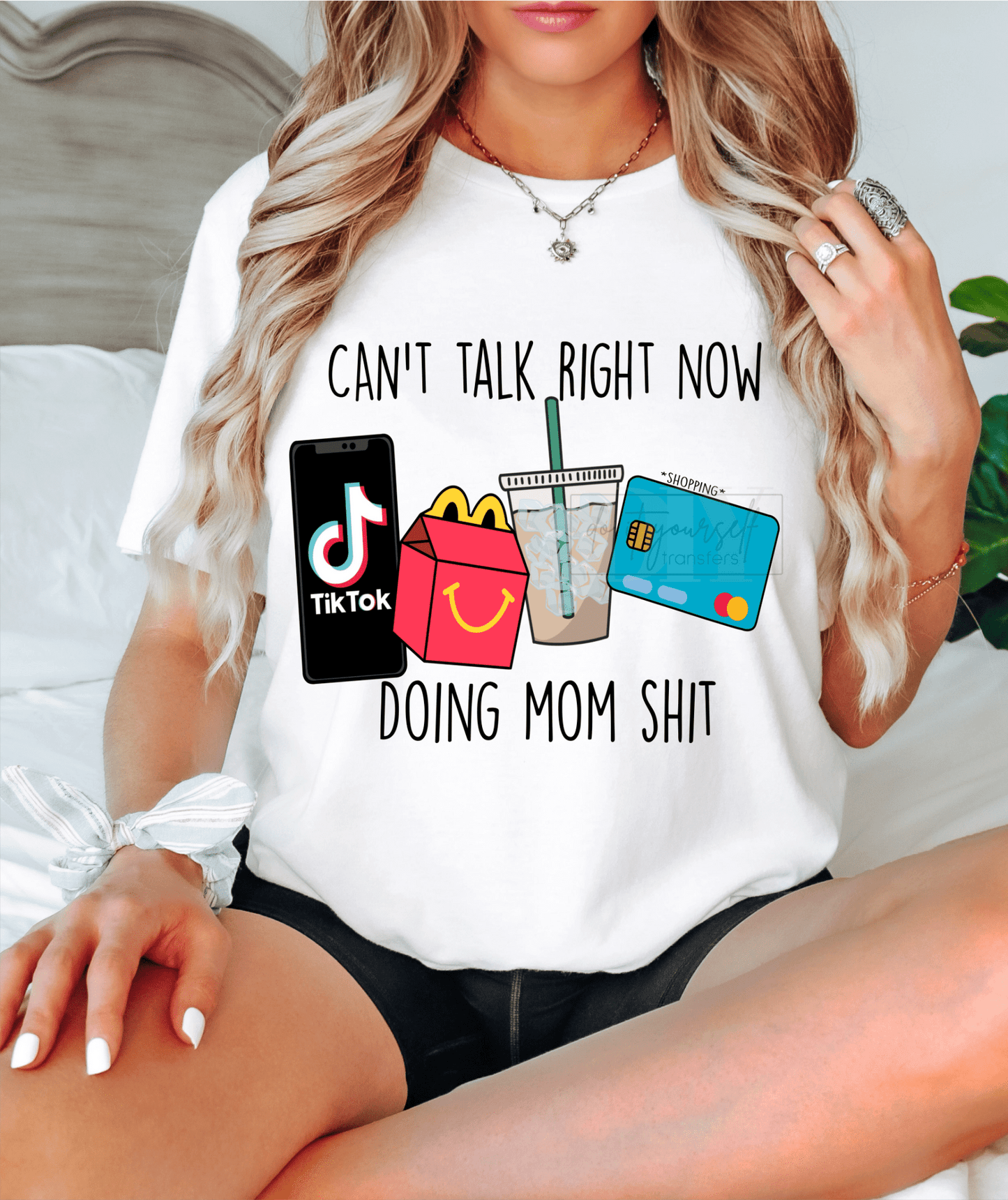 Can't talk right now doing mom shit coffee shopping phone ADULT DTF TRANSFERPRINT TO ORDER - Do it yourself Transfers