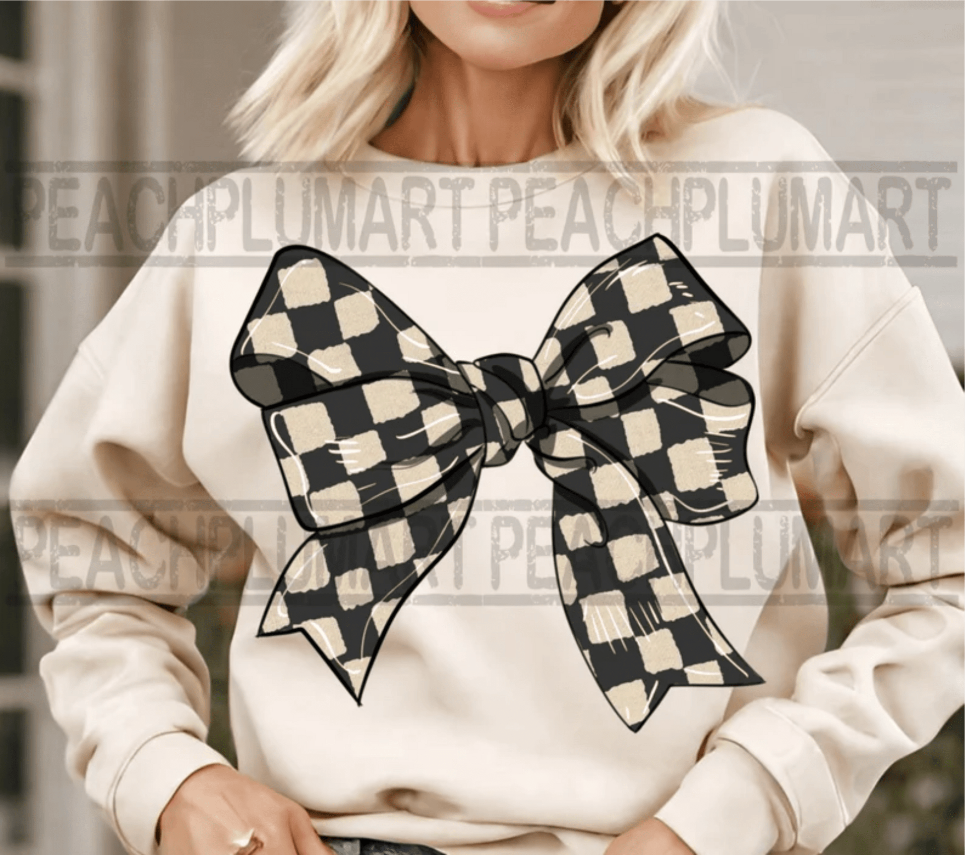 CHECKER BOW WHITE BLACK DTF size ADULT DTF TRANSFER PRINT TO ORDER - Do it yourself Transfers