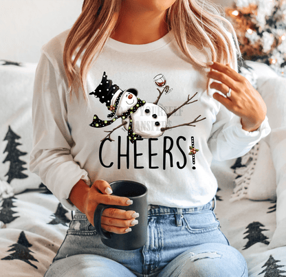 Cheers Wine Snowman winter hat Christmas new year size ADULT DTF TRANSFERPRINT TO ORDER - Do it yourself Transfers