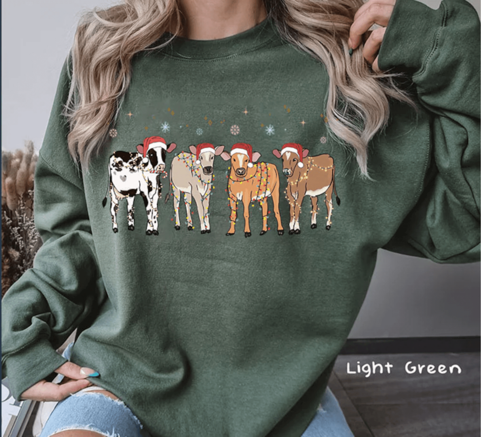 COWS CHRISTMAS LIGHTS ADULT DTF TRANSFERPRINT TO ORDER - Do it yourself Transfers