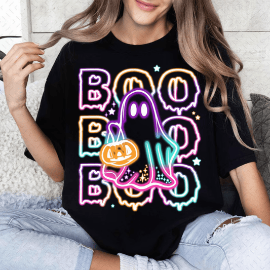 Cute Colorful Neon Boo Ghost HALLOWEEN DTF TRANSFERS PRINT TO ORDER - Do it yourself Transfers