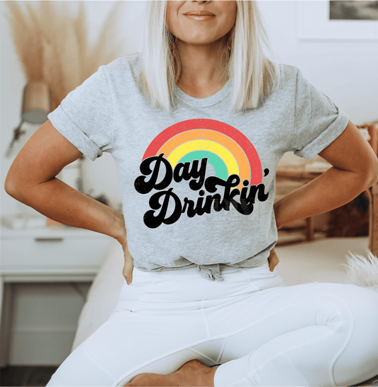 Day Drinkin' Rainbow colors size ADULT 9.6x11.6 DTF TRANSFERPRINT TO ORDER - Do it yourself Transfers