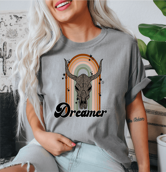 Dreamer Bull skull Rainbow size ADULT 9. DTF TRANSFERPRINT TO ORDER - Do it yourself Transfers