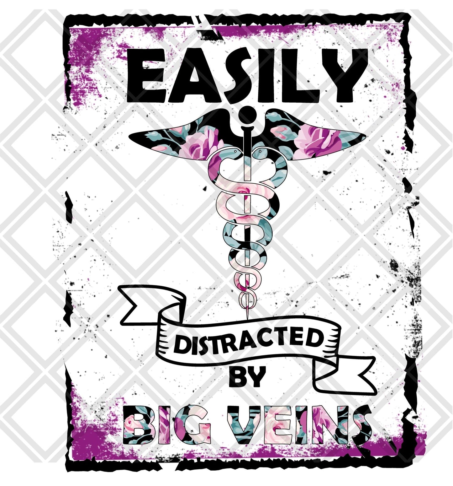 easily distracted by big veins frame Digital Download Instand Download - Do it yourself Transfers