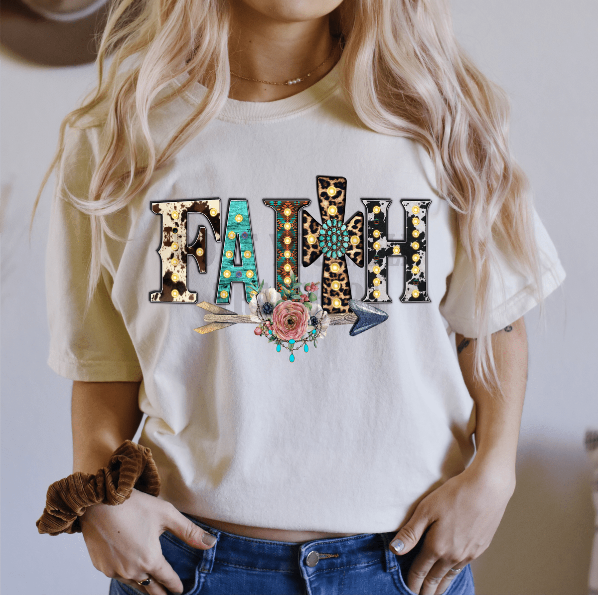 Faith Arrow flowers leopard cow print jewel Adult size DTF TRANSFERPRINT TO ORDER - Do it yourself Transfers