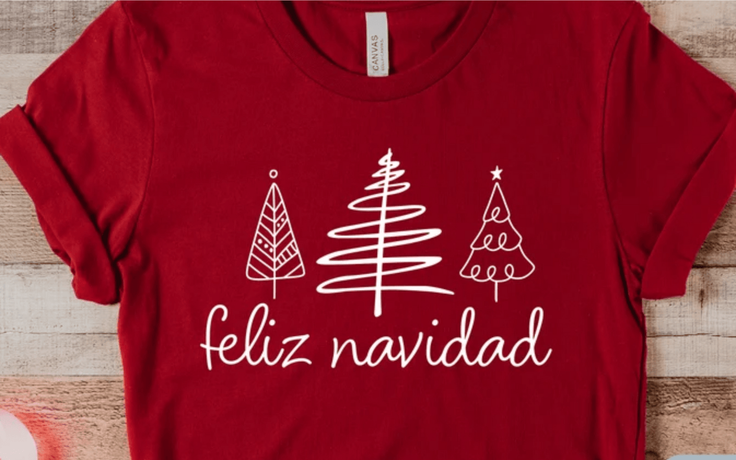 FELIZ NAVIDAD SINGLE COLOR WHITE DTF size ADULT DTF TRANSFER PRINT TO ORDER - Do it yourself Transfers
