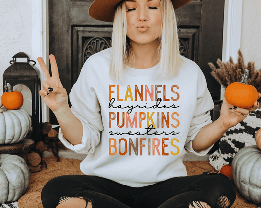 Flannels hayrides Pumpkins sweaters Bonfires Fall Thanksgiving FALL COLORS size ADULT 12x12 DTF TRANSFERPRINT TO ORDER - Do it yourself Transfers