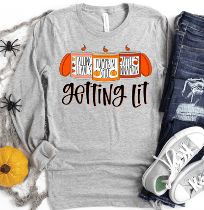 Getting Lit Candle Falling leaves pumpkin spice apple fall Adult size DTF TRANSFERPRINT TO ORDER - Do it yourself Transfers