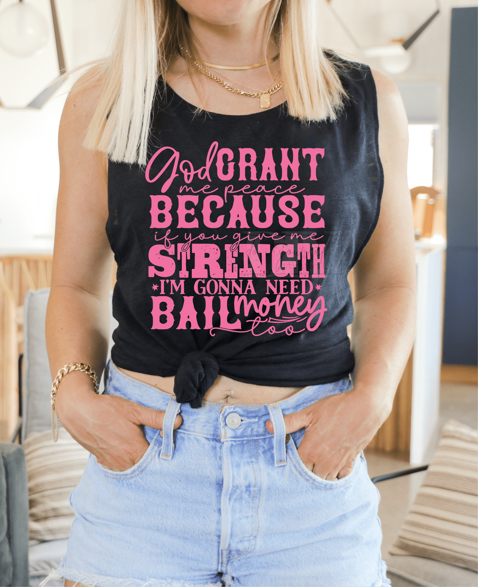 God grant me peace because if you give me strenght I'm gonna need bail money SINGLE COLOR PINK SCREEN PRINT TRANSFER ADULT 10.5X12 DTF TRANSFERPRINT TO ORDER - Do it yourself Transfers