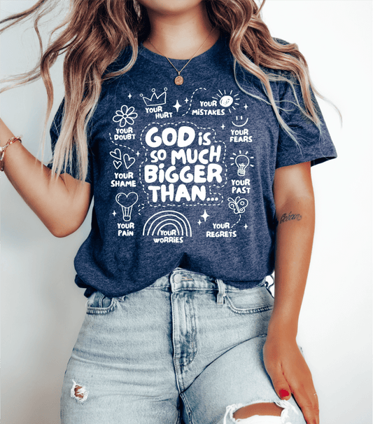 God is so much bigger than... your mistakes SINGLE COLOR WHITE size ADULT DTF TRANSFERPRINT TO ORDER - Do it yourself Transfers