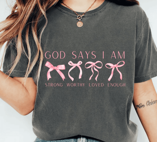 GOD say I am pink ribbons DTF size ADULT DTF TRANSFER PRINT TO ORDER - Do it yourself Transfers