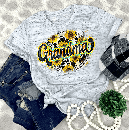 Grandma circle cowhide sunflowers size ADULT DTF TRANSFERPRINT TO ORDER - Do it yourself Transfers