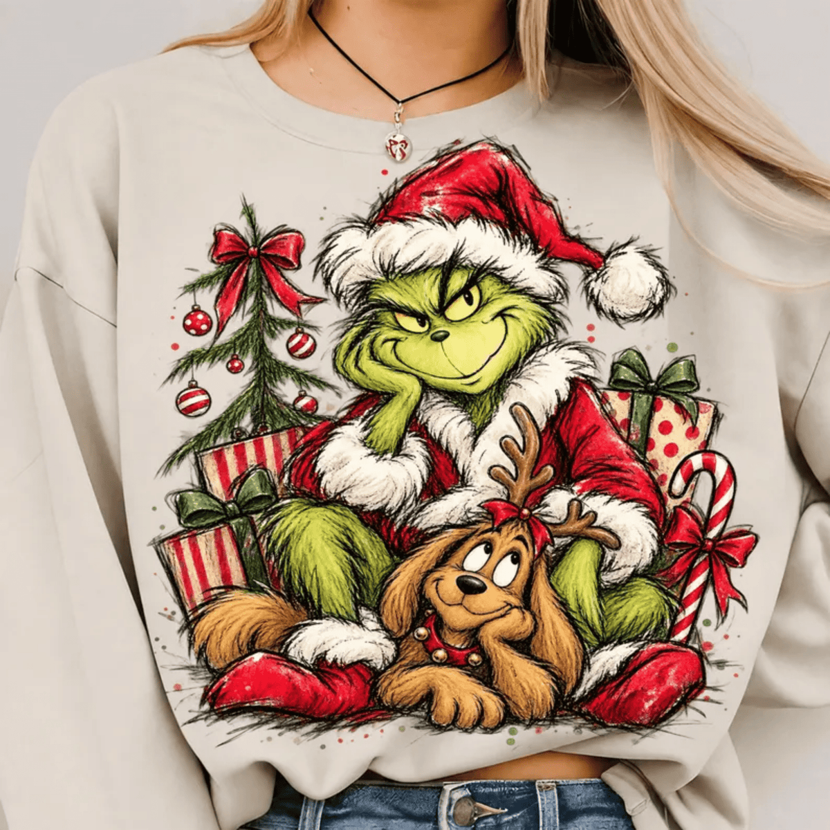 GREEN MAN CHRISTMAS PRESENTS DTF size ADULT 8.5x11.5 DTF TRANSFER PRINT TO ORDER - Do it yourself Transfers