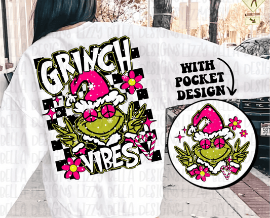 Grinch Vibes checkered pink glasses Christmas ADULT lo DTF TRANSFERPRINT TO ORDER - Do it yourself Transfers