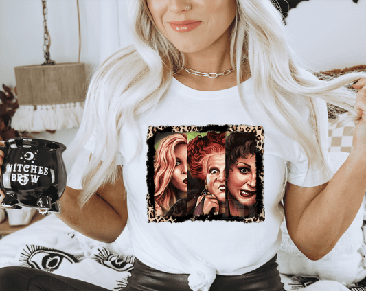 Halloween Sanderson Sisters Hocus Pocus leopard frame size ADULT DTF TRANSFERPRINT TO ORDER - Do it yourself Transfers