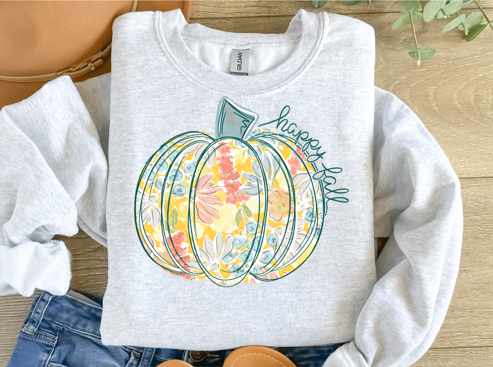 Happy Fall pumpkin floral DTF TRANSFERS PRINT TO ORDER - Do it yourself Transfers