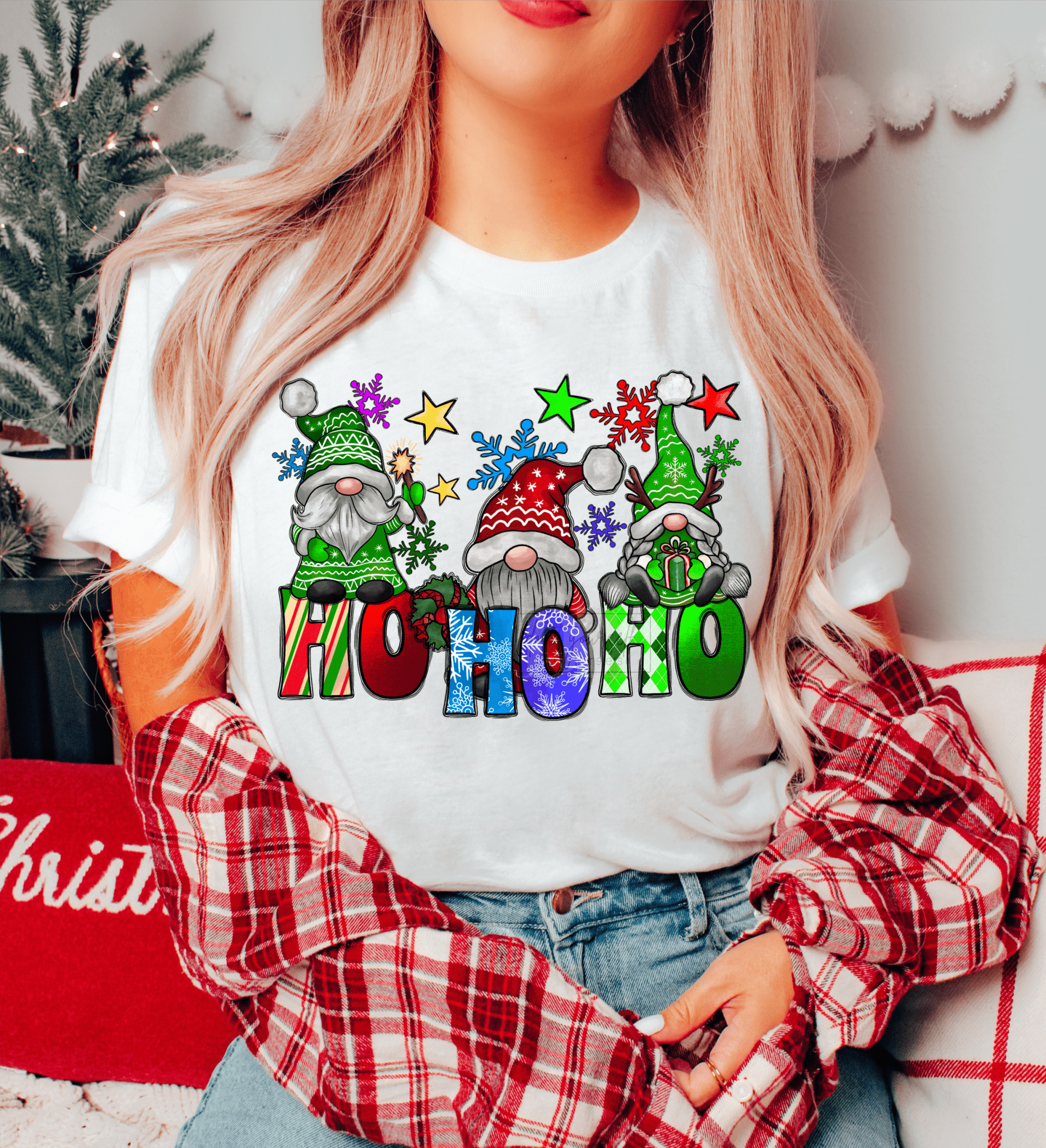 Ho Ho Ho Gnomes Stars Christmas size DTF TRANSFERPRINT TO ORDER - Do it yourself Transfers