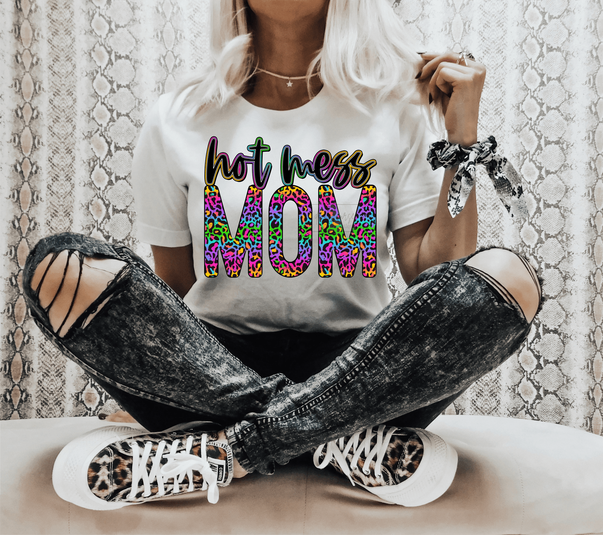 HOT MESS MOM multi color leopard ADULT DTF TRANSFERPRINT TO ORDER - Do it yourself Transfers