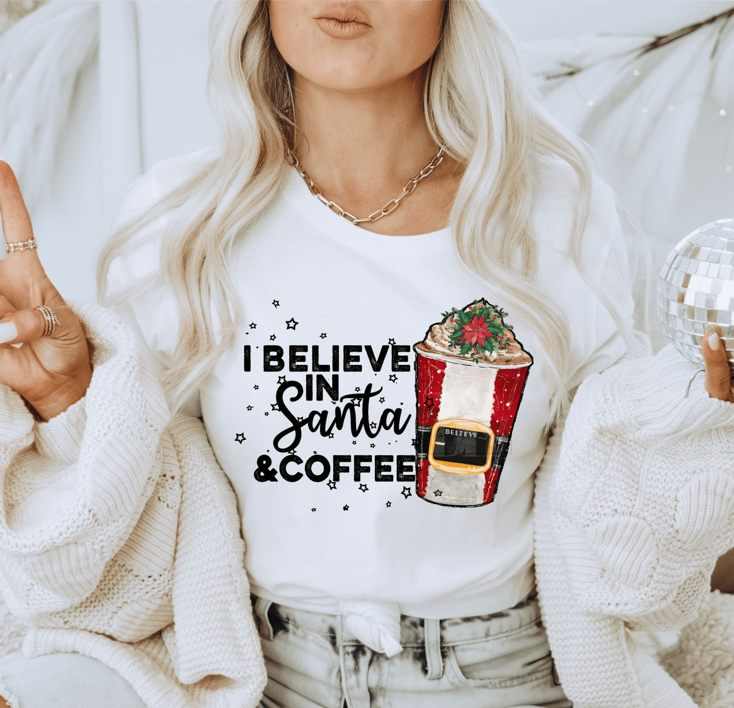 I believe in Santa & coffee Christmas latte DTF TRANSFER SIZE 8.4x11.8 DTF TRANSFERPRINT TO ORDER - Do it yourself Transfers