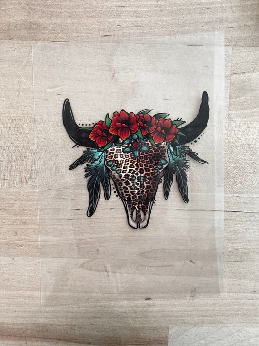 Leopard boho skull red flowers   size /  DTF TRANSFERPRINT TO ORDER