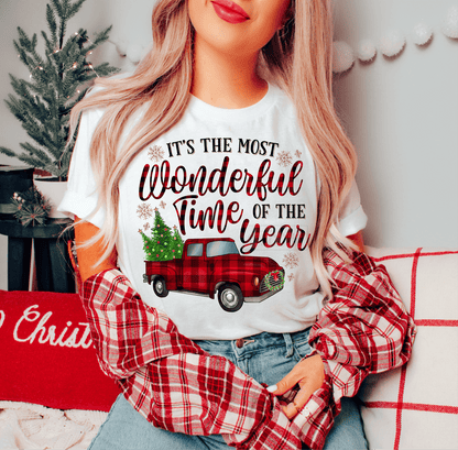 It's the most Wonderful time of the Year plaid truck Christmas size ADULT DTF TRANSFERPRINT TO ORDER - Do it yourself Transfers