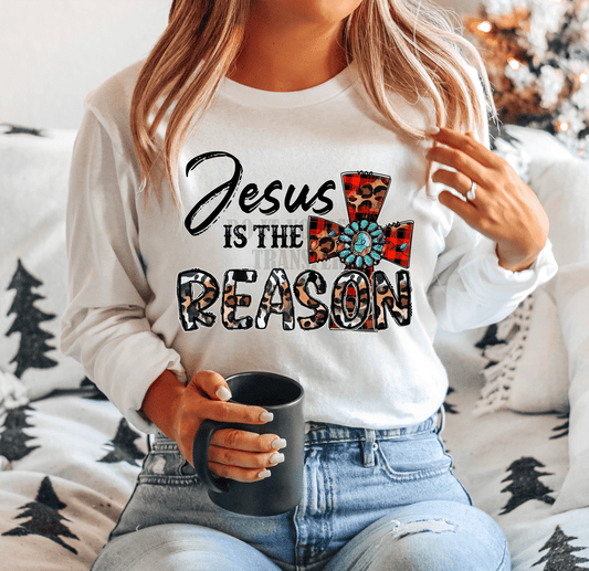 Jesus is the Reason Cross buffalo plaid Christmas adult size 8. DTF TRANSFERPRINT TO ORDER - Do it yourself Transfers