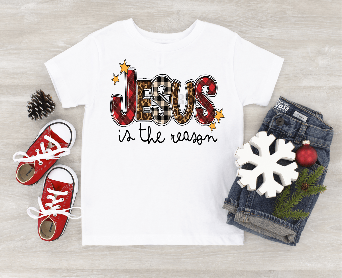 Jesus is the Reason Cross buffalo plaid Christmas KIDS size 8.3x6.5 DTF TRANSFERPRINT TO ORDER - Do it yourself Transfers