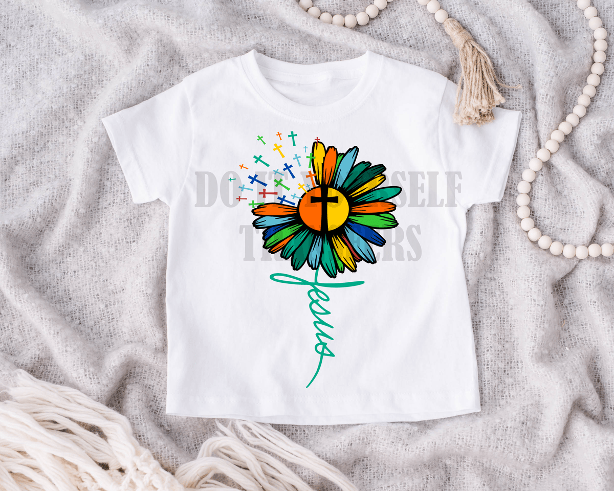 Jesus sunflower cross rainbow KIDS size 6x4 DTF TRANSFERPRINT TO ORDER - Do it yourself Transfers