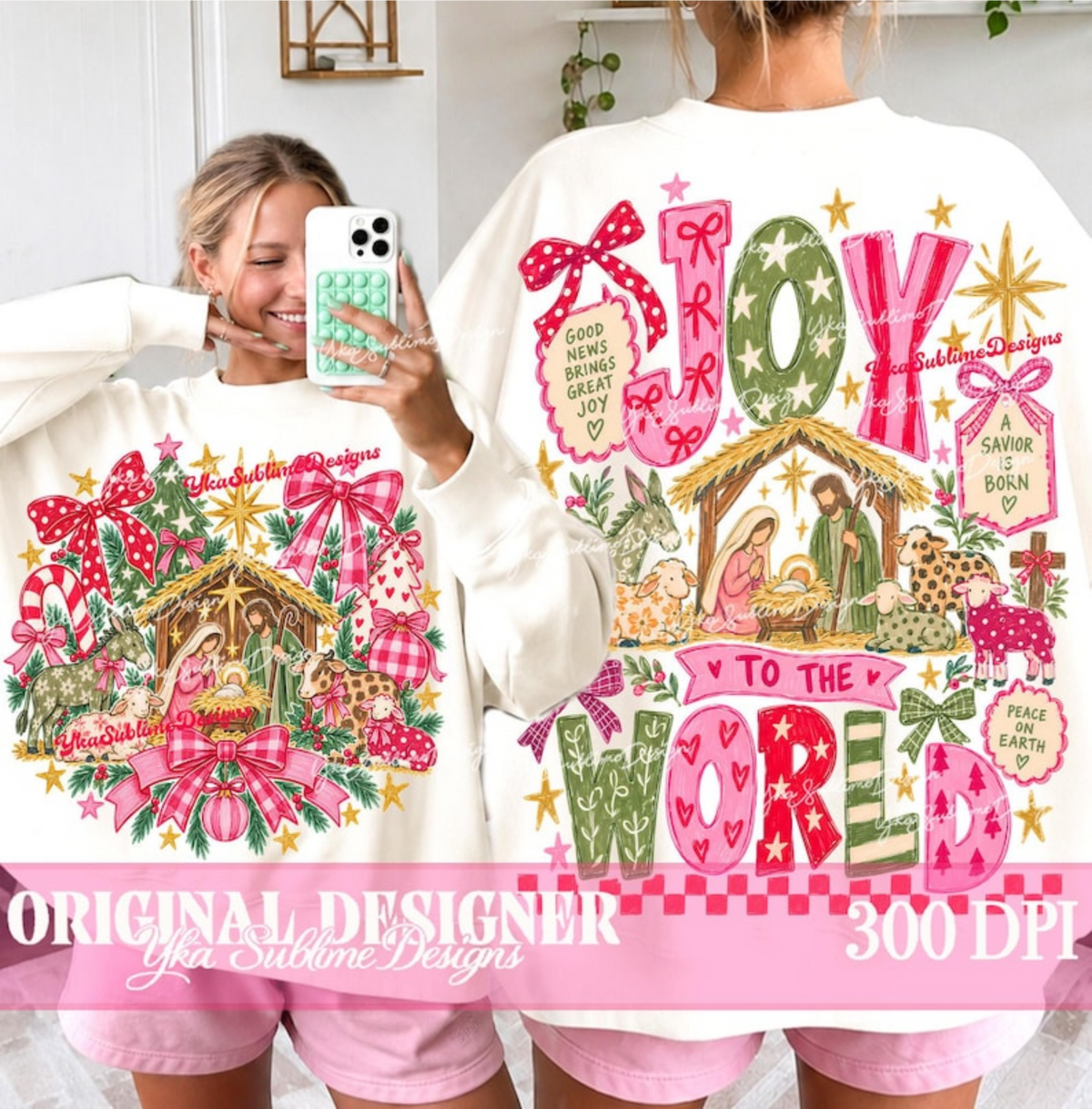 JOY TO THE WORLD PINK DTF size ADULT 8.5x11.5 DTF TRANSFER PRINT TO ORDER - Do it yourself Transfers