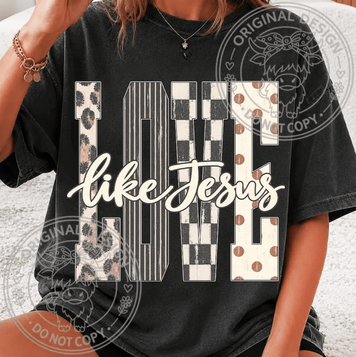 LOVE LIKE JESUS LEOPARD STRIPE DTF size ADULT 8.5x11.5 DTF TRANSFER PRINT TO ORDER - Do it yourself Transfers