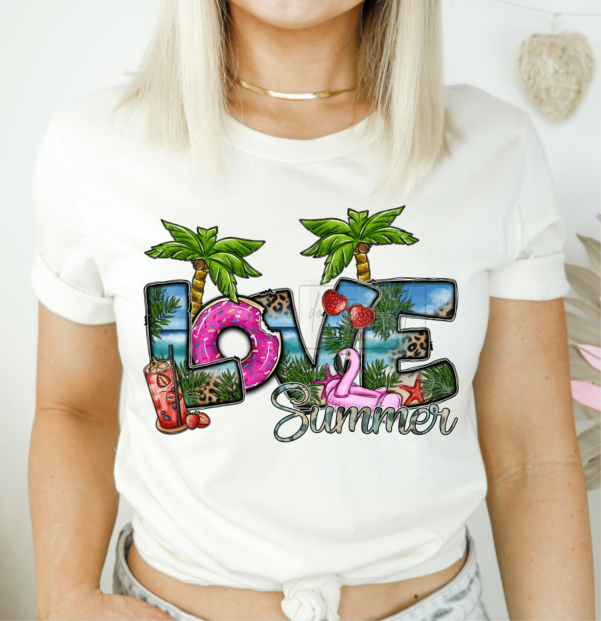 Love Summer palm trees flamingo floatie ADULT DTF TRANSFERPRINT TO ORDER - Do it yourself Transfers