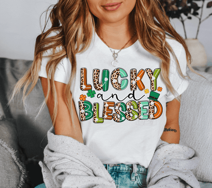 Lucky and Blessed leopard Clover St. Patrick's day size ADULT DTF TRANSFERPRINT TO ORDER - Do it yourself Transfers