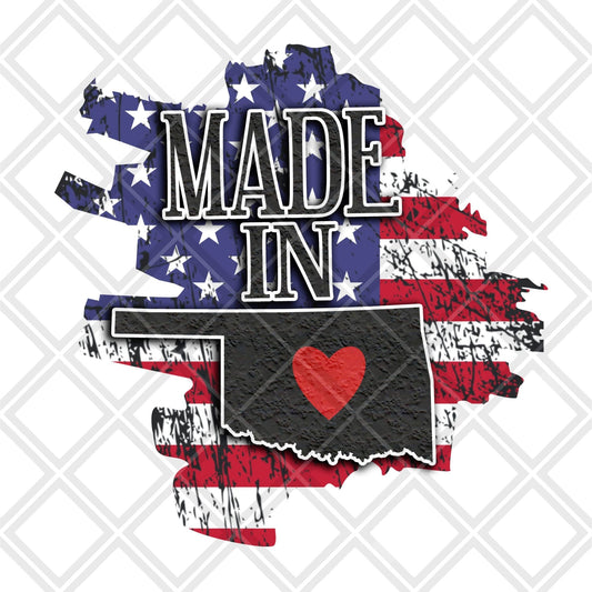 Made in Oklahoma American flag DTF TRANSFERPRINT TO ORDER - Do it yourself Transfers