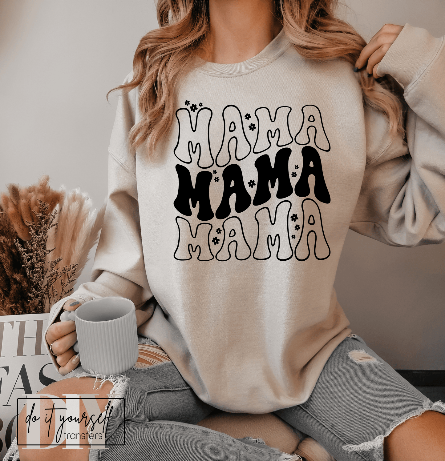 MAMA MAMA MAMA FLOWERS SINGLE COLOR BLACK size ADULT DTF TRANSFERPRINT TO ORDER - Do it yourself Transfers